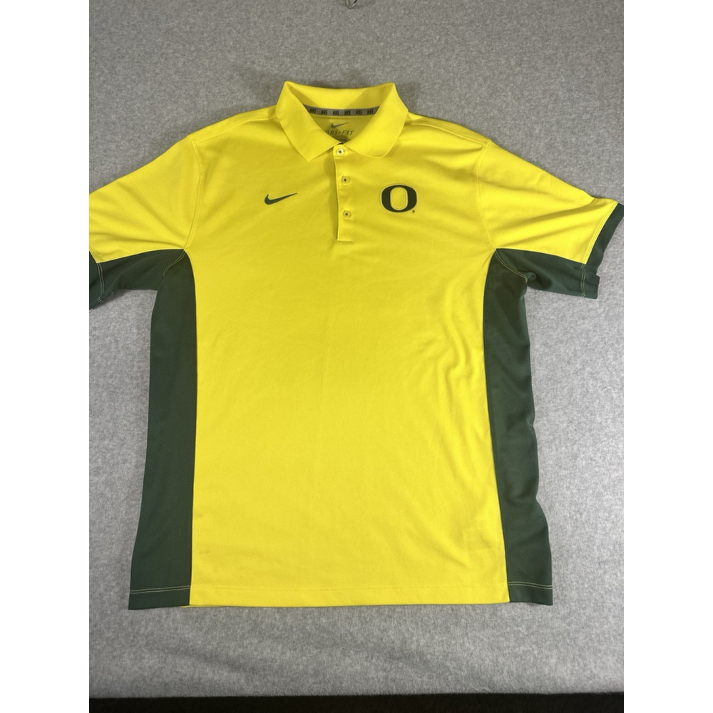Nike Oregon Ducks Dri-Fit Polo Shirt Yellow Green Logo‎ Men’s Large